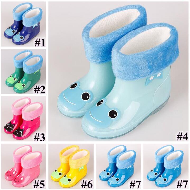 7 Colors 5 Sizes Rainbow Jelly Rain Shoes Kids Catoon Waterproof Shoes Baby Rain Gear Cartoon Rain Boots With Cotton Wool CCA8657 20pairs
